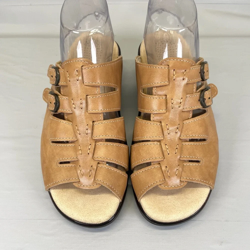 SAS Tango Wedge Sandals Womens Size 7.5 Extra Wide Brown Leather Comfort Shoes